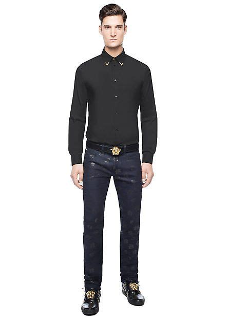 versace gold tipped collar shirt|Versace long sleeve t shirt.